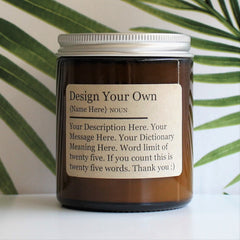 Design Your Own  | MOTHER'S DAY | DICTIONARY | Personalised | Custom | Amber Glass | Soy Candle Jar